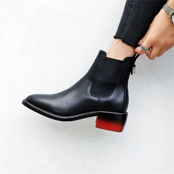 

Female Short Boots Genuine Leather Women Ankle Boots Party casual 4.5cm med heels Shoes Woman Chelsea Boots Big Size 41 42