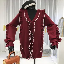 *#Best Price Ruffles V-Neck Long Womens Sweater Ladies Winter Knitted 2019 New Solid Japan Style Jersey De Mujer Invierno Pullovers *#Best Price Ruffles V-Neck Long Womens Sweater Ladies Winter Knitted 2019 New Solid Japan Style Jersey De Mujer Invierno Pullovers