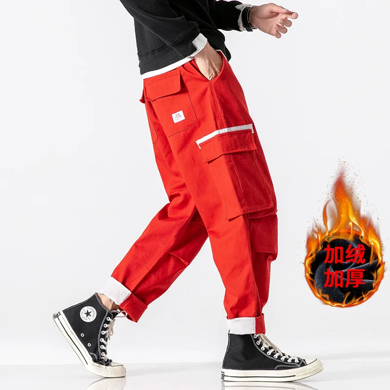 

2019 Hk67 plus Velvet Japanese-style Shadowless Wall Large Size Contrast Color Harem Pants with Velvet M-5x Hk1167