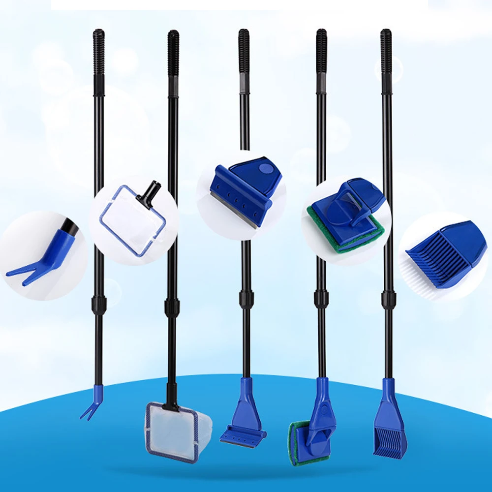 5In1 Aquarium pool Cleaning Tools Fish Tank Stretch Clean Set Net Gravel Rake Algae Scraper Fork Sponge Brush Glass Cleaner | Дом и сад