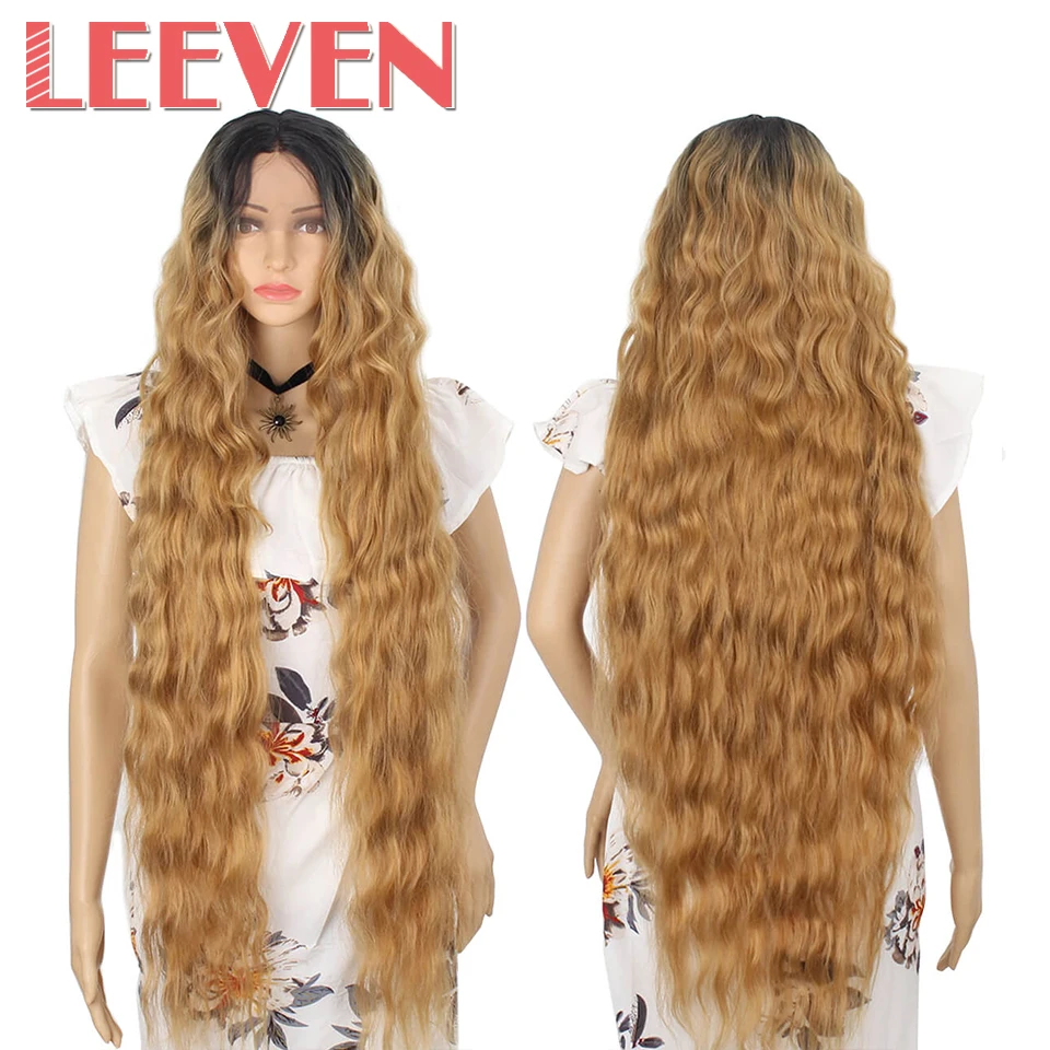 Leeven длинные волнистые синтетические Синтетические волосы на кружеве парик блонд, черный, 613 афро волос триммер для носа женский парик