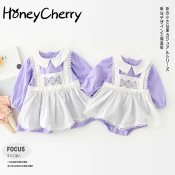

2020 Autumn New princess dress Baby Sisters Outfit Baby Girl Strap Apron Fake Two-Piece Triangle Jumpsuit Dress