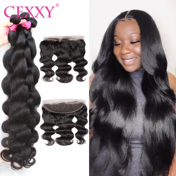 

Cexxy Body Wave Bundles With Frontal Brazilian Human Hair Weave Frontal With Bundles Pre Plucked With Baby Hair 8-40 Inch Remy