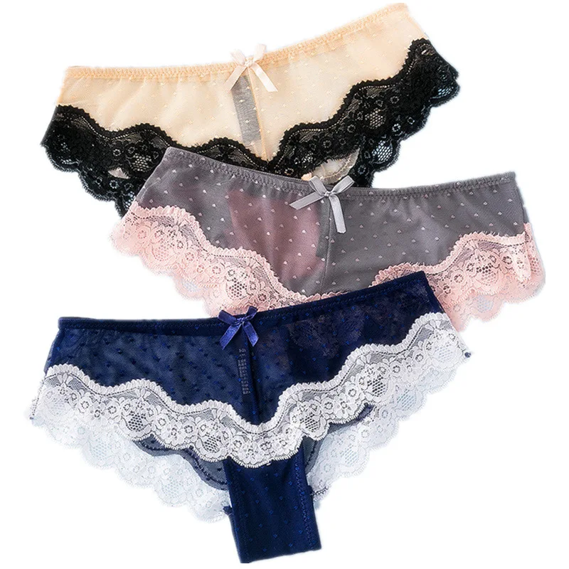 

Sexy Lace Ladies Underwear Low Waist Mesh Floating Transparent Hip Briefs Panties Women's