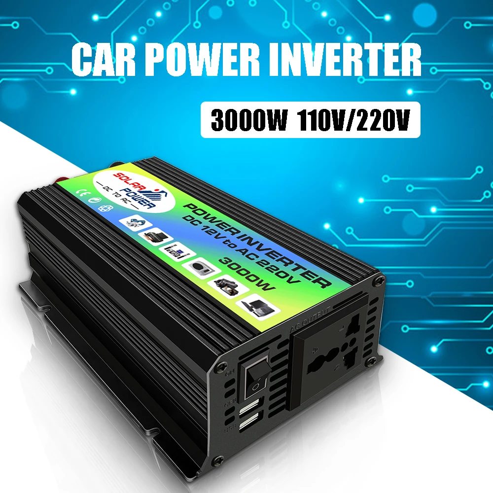 Пик 3000 Вт автомобильный Мощность инвертор 12V 220V 110V встроенный вентилятор
