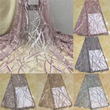 

2020 pink High Quality African Sequins Lace Fabric French Net Embroidery Tulle Lace Fabric For Nigerian Wedding Party Dress