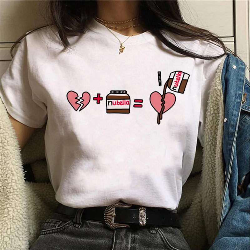 Nutella Забавный принт Женская футболка 90s Harajuku Ullzang модная Графический милый