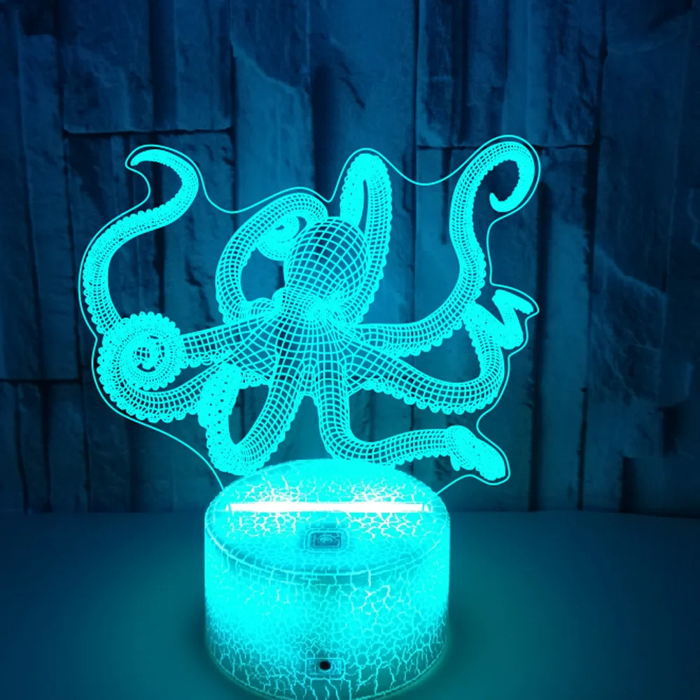 3D night light octopus optical lamp 7 color change led table bedroom kids gift 