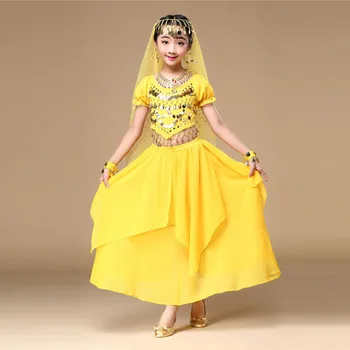 

Baby Kids Girls Belly Dance Outfit Costume India Dance Clothes Top+Solid Skirt Children Fashion Cute Outfits Sets Clothes XS-M