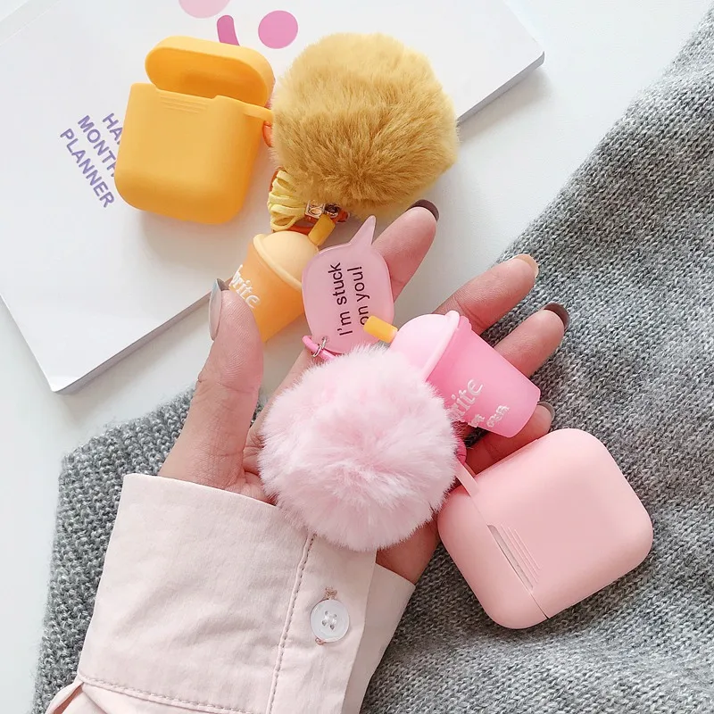 Чехол для AirPods, роскошный, с шариком для волос, брелок, аксессуары, силиконовый чехол, модный, милый, для Air pods 2, беспроводная Крышка для наушников