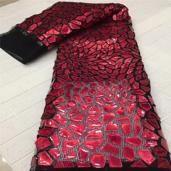 

Nigeria Tulle Mesh Lace Fabrics with big Sequins red Lace Fabric Wholesale African Sequence Lace Fabric for Bridal Dress