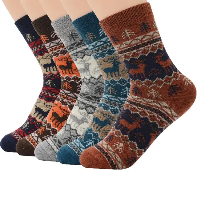 Men Socks Wool Cotton Casual High Quality Diamond pattern Men's Socks Winter thick warm 5 Pairs happy Socks Men Breathable 5 Pairs J