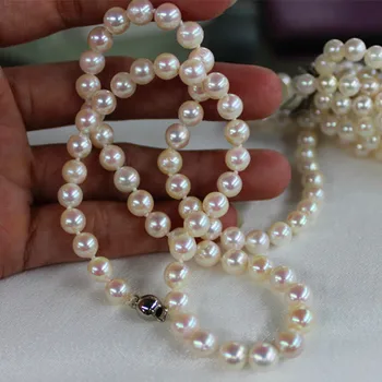 

FINE jewelry natural pearl China Southern necklace 8-9mm classics 925 Silver clasp 100inch