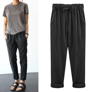 

Summer Autumn Linen Cotton Haren Pants Women Casual Solid Harajuku Ankle-length Length Pants Trousers Plus Size 6XL