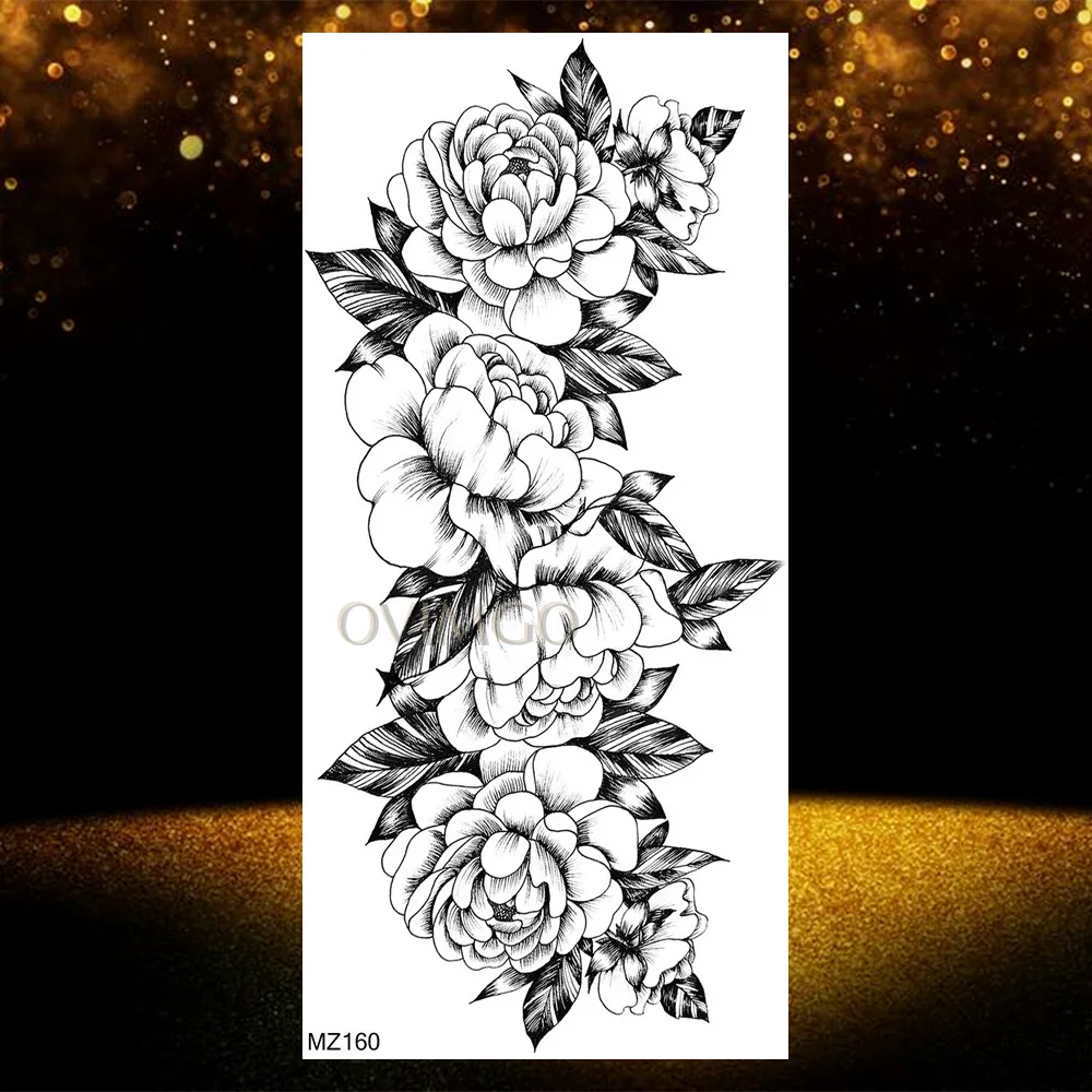 Waterproof Geometric Fake Temporary Arm Tattoos Sticker Black Rose Lily Tatoos Body Art For Women Realistic Peony Leaf Tattoos - Цвет: OMZ160