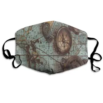 

Face Mask Antique Pirate Compass World Map Trendy Cycling Half Face Earloop Dust Mask for Man