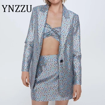 

YNZZU Elegant Satin Women Blazers Jacket +Skirts Suits 2020 Spring Office Style Female Blazer Suit Coat Two Pieces Set A1468