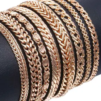 585 Rose Gold Curb Snail Foxtail Venetian Link Chains Bracelets for Women & Men 1