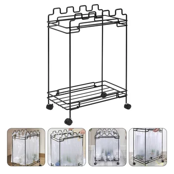 

Rolling Trash Bag Holder Stand Kitchen Waste Sorting Bags Rack with Wheel