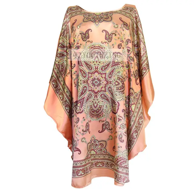 Chinese Vintage Print Lady Robe Dress Nightgown Summer Nightdress Sleepwear Women Satin Rayon Nightwear Bath Gown One Size Style 9