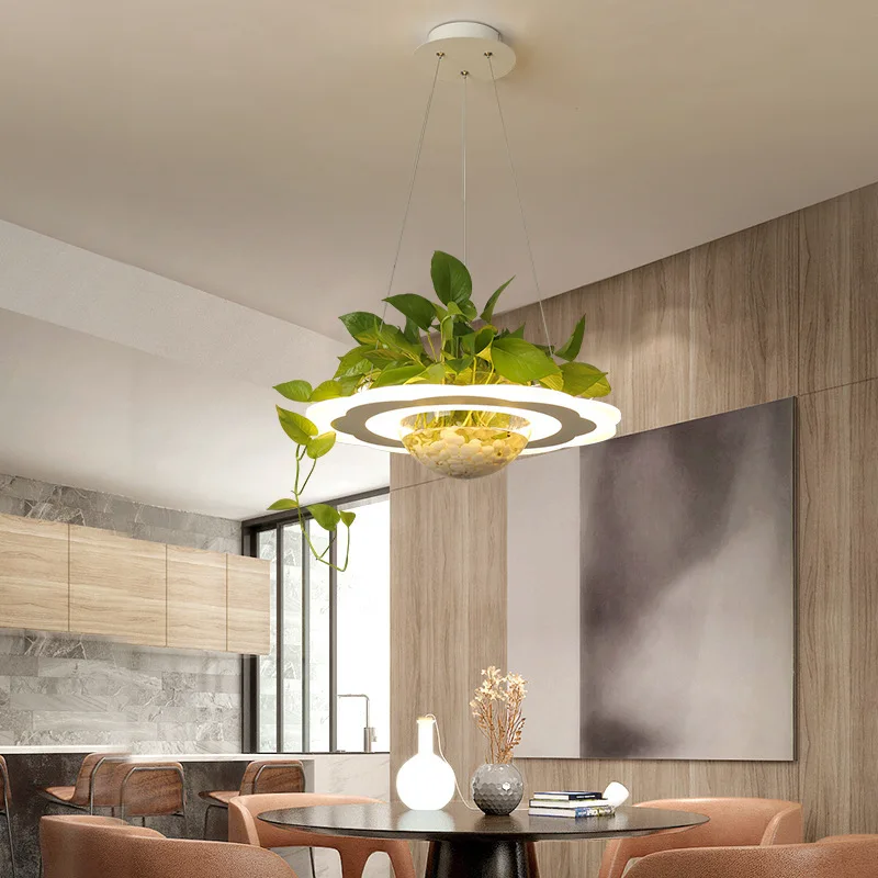 

Nordic plant dining bar chandelier modern dining room balcony glass lamp acrylic shop equipped with LED decorative lamp