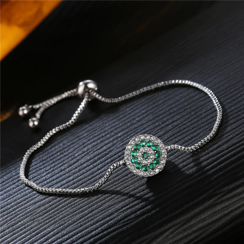 

women adjustable bracelet s925 silver hand chain round AAAA zircon emerald bangle promise gift party lady fashion jewelry