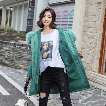 

Winter Warm Parka Coat Faux Fur Coats Rabbit Fur Snow Wear Hood Overknee Down Cotton Thick Hooded Loose Women Jackets Ukraine