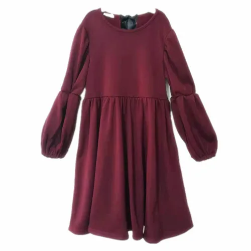 children girls fashion winter cotton fleece warm flare princess dresses kids girl long sleeve back- bow casual dress clothes - Цвет: burgundy