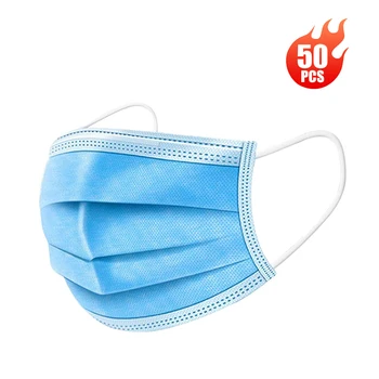 

50pcs Disposable Face Mask Earloop Sterile Anti Pollution Dust 3 Layers Face Mask Protection Against Catkin Pollen Flu