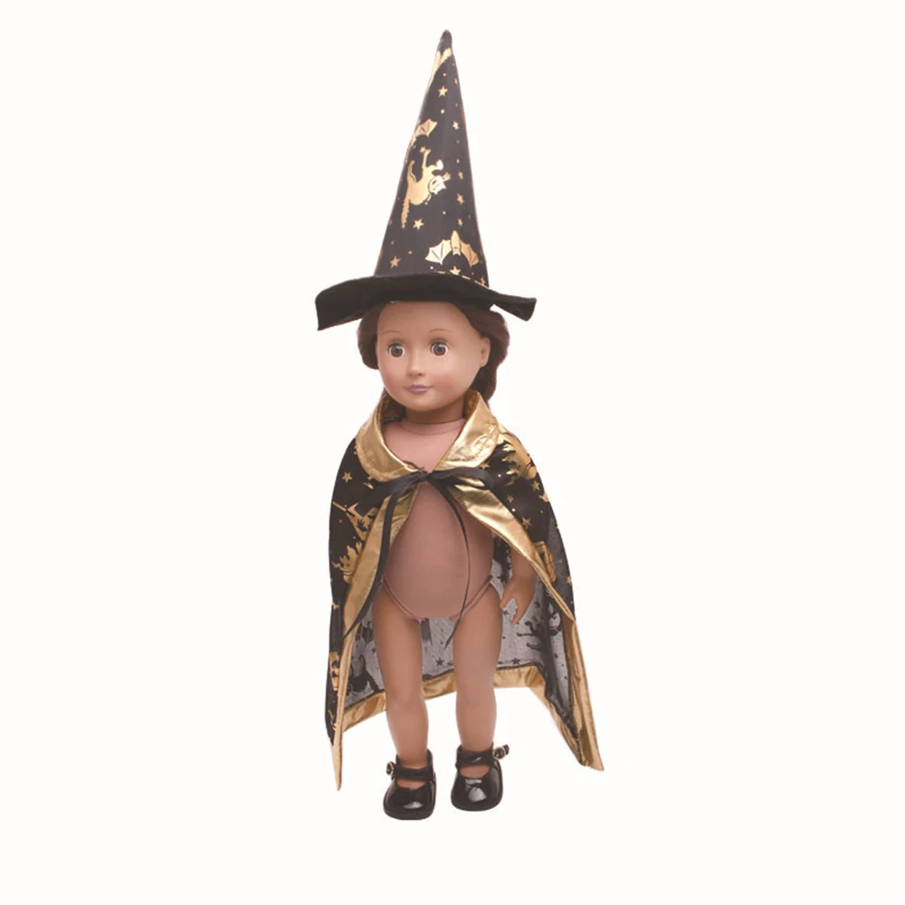 Doll cloth for halloween baby toy black wizard robe with hat and red queen robe dress suit 18 inches american toy doll accessory