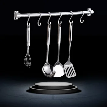 

Space Aluminium Kitchen Storage Rack Wall Mounted Pan Pot Racks Kitchen Utensils Hanger Organizer Home Storage Hooks 8/10 Hooks