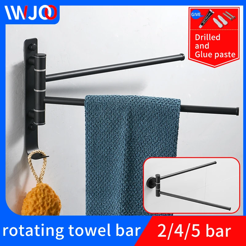 

toilet rotating towel holder with hook black wall mounted stainless steel double towel bar racks glue paste bathroom holder
