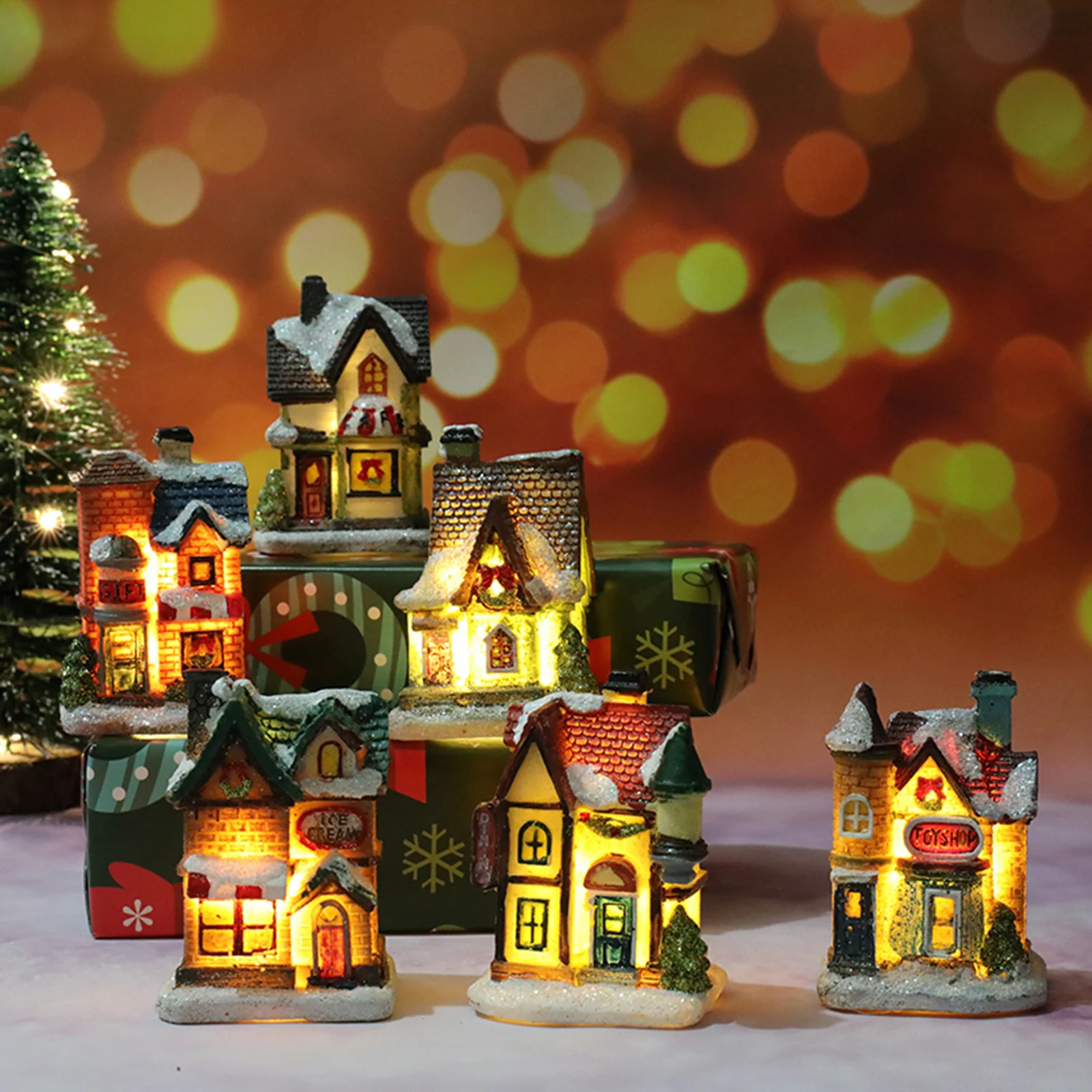 6 Pieces Light up Christmas Decoration LED Miniature House Village, Christmas Scene Snow Landscape House Village Building Set 6 Pieces Light up Christmas Decoration LED Miniature House Village, Christmas Scene Snow Landscape House Village Building Set