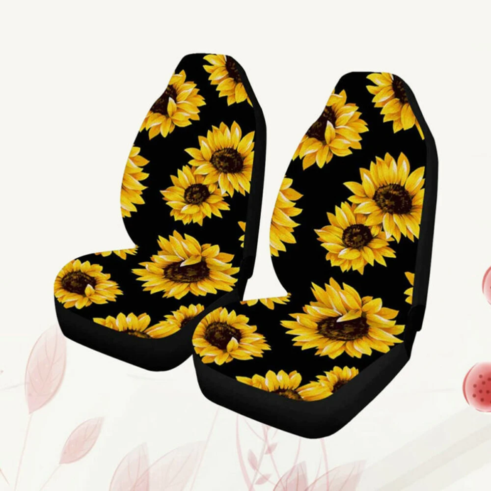 

Universal Deluxe Sunflower Car Cover Protector Cushion Black Front Seat Cover