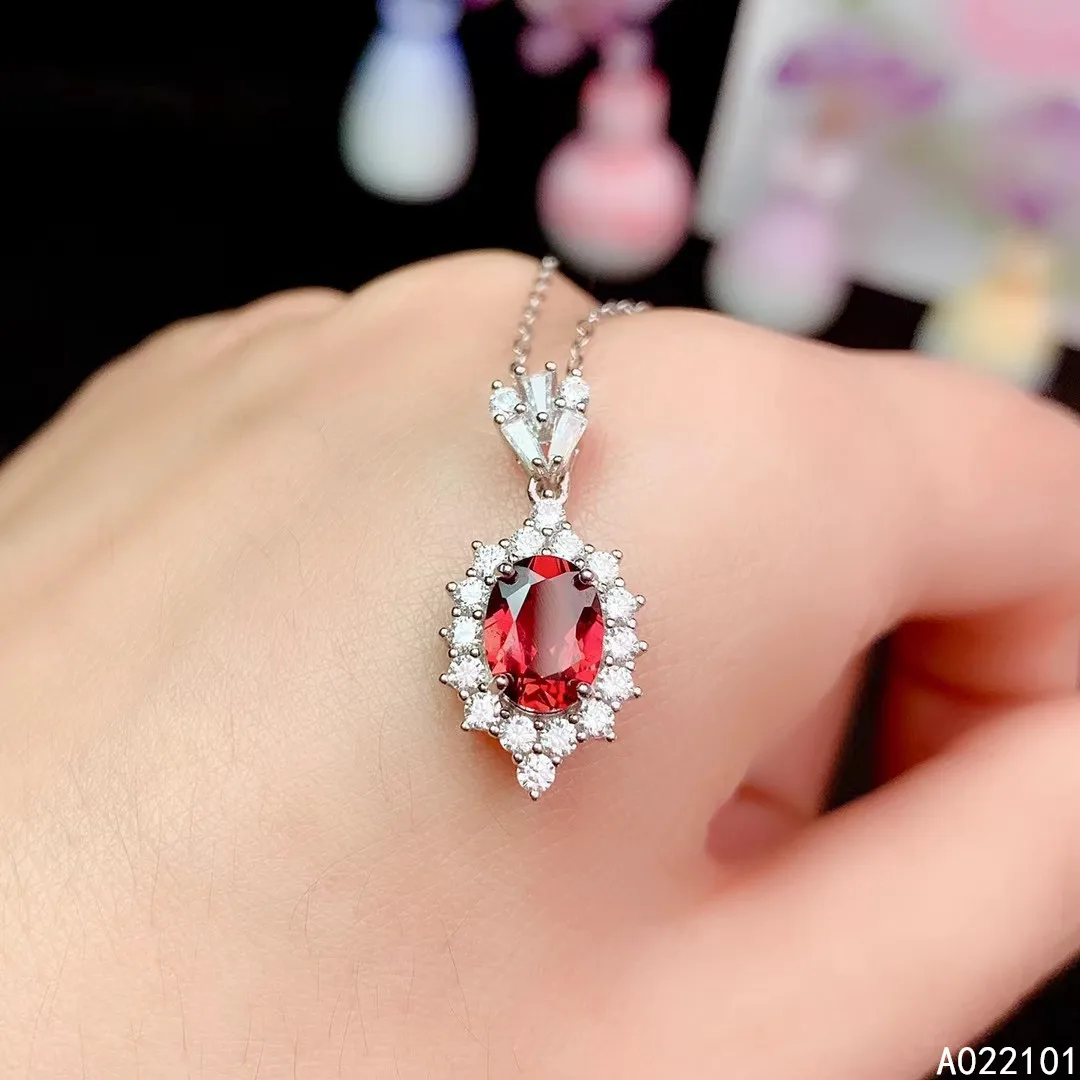 

KJJEAXCMY fine Jewelry 925 Sterling Silver Natural Garnet Girl luxury Pendant Necklace Support Test Chinese style hot selling