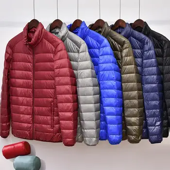 

Winter Men Long Sleeve Stand Collar Zip Lightweight Down Coat Casual Winter Lightweight 90% White Duck Down Men Parka Coat
