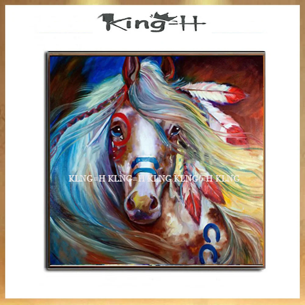 

100% Handpainted Beautiful Blue Horse on Canvas Modern Abstract Pictures Animal Oil Paintings for Home Decor Wall Art