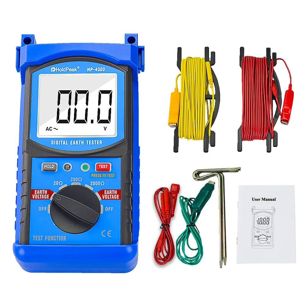 

HoldPeak HP-4300 Ground Resistance Tester LCD Digital Earth Resistance Voltage Megohmmeter Voltmeter