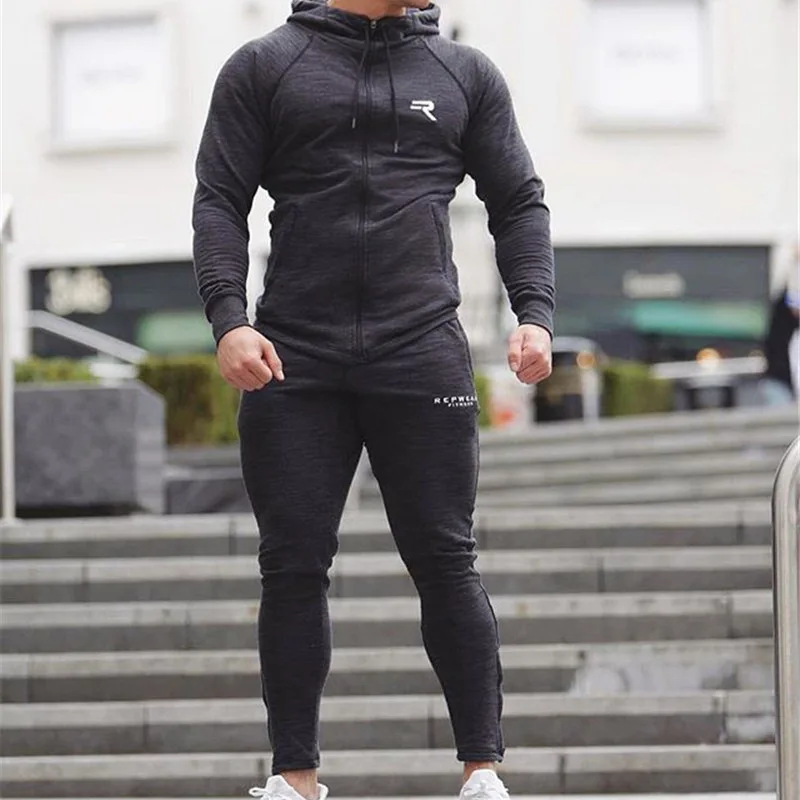 

2019 Brand New Men Set Fashion Spring Autumn Sporting Suit Sweatshirt +Sweatpants 2 Pieces Comfortable and slim breathable suits