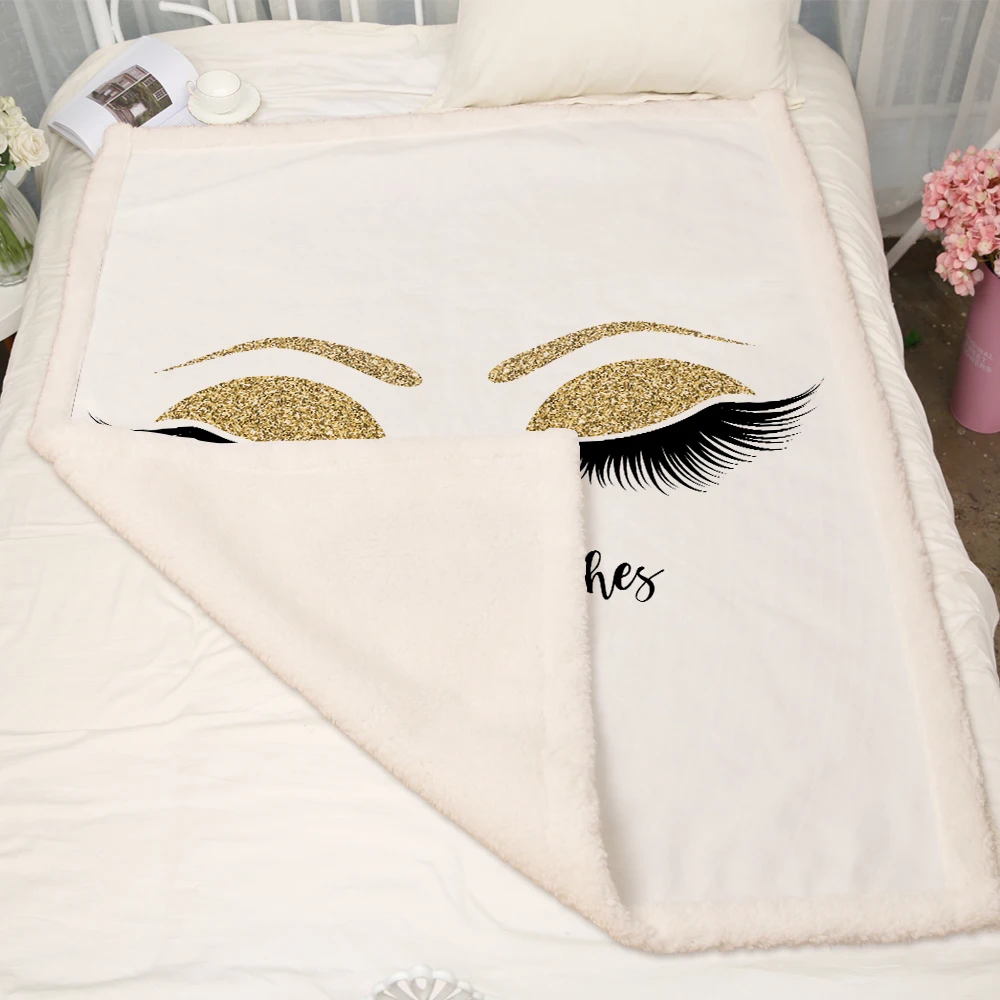 Cheap Miracille Lovely Eyelash Blanket Sherpa Fleece Girls Plush Blanket Fashion White Gold Couch Microfiber manta