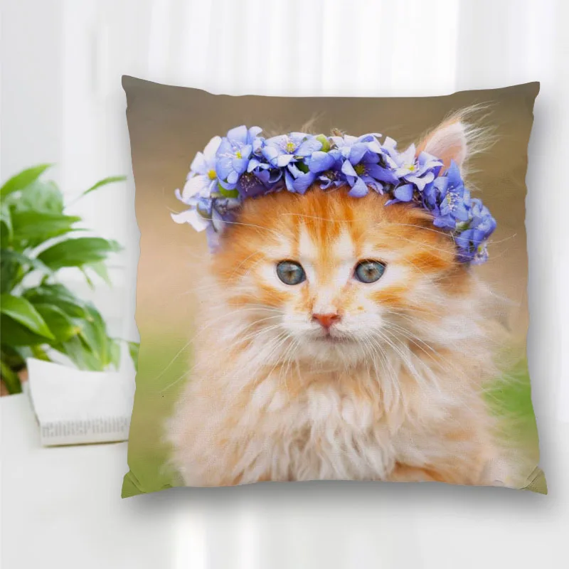 High Quality Custom Cat On The Flower Square Pillowcase Zippered Bedroom Home Pillow Cover Case 20X20cm 35X35cm 40x40cm | Дом и сад