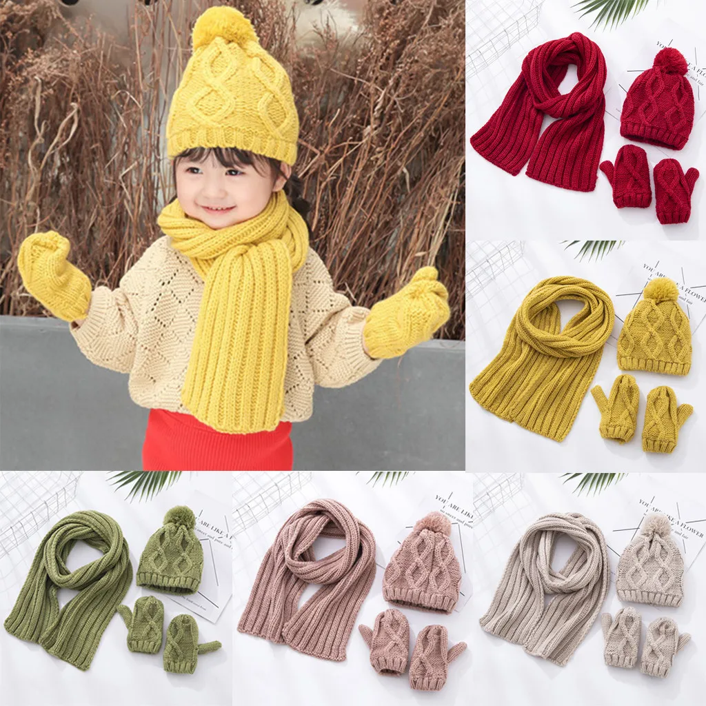 SAGACE унисекс детский зимний костюм из трех предметов чистый цвет вязаный