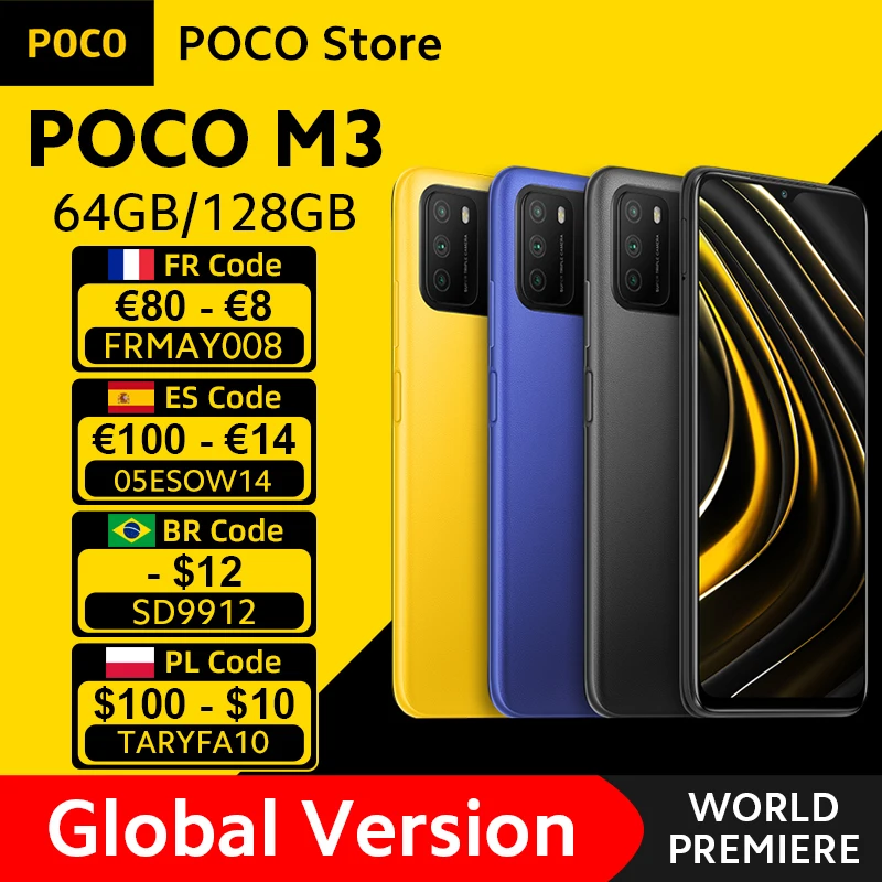 Teléfono Inteligente POCO M3, versión Global, procesador Snapdragon 662, Octa Core, 4GB RAM, 64GB/128GB rom, pantalla de 6,53 pulgadas, batería de 6000mAh