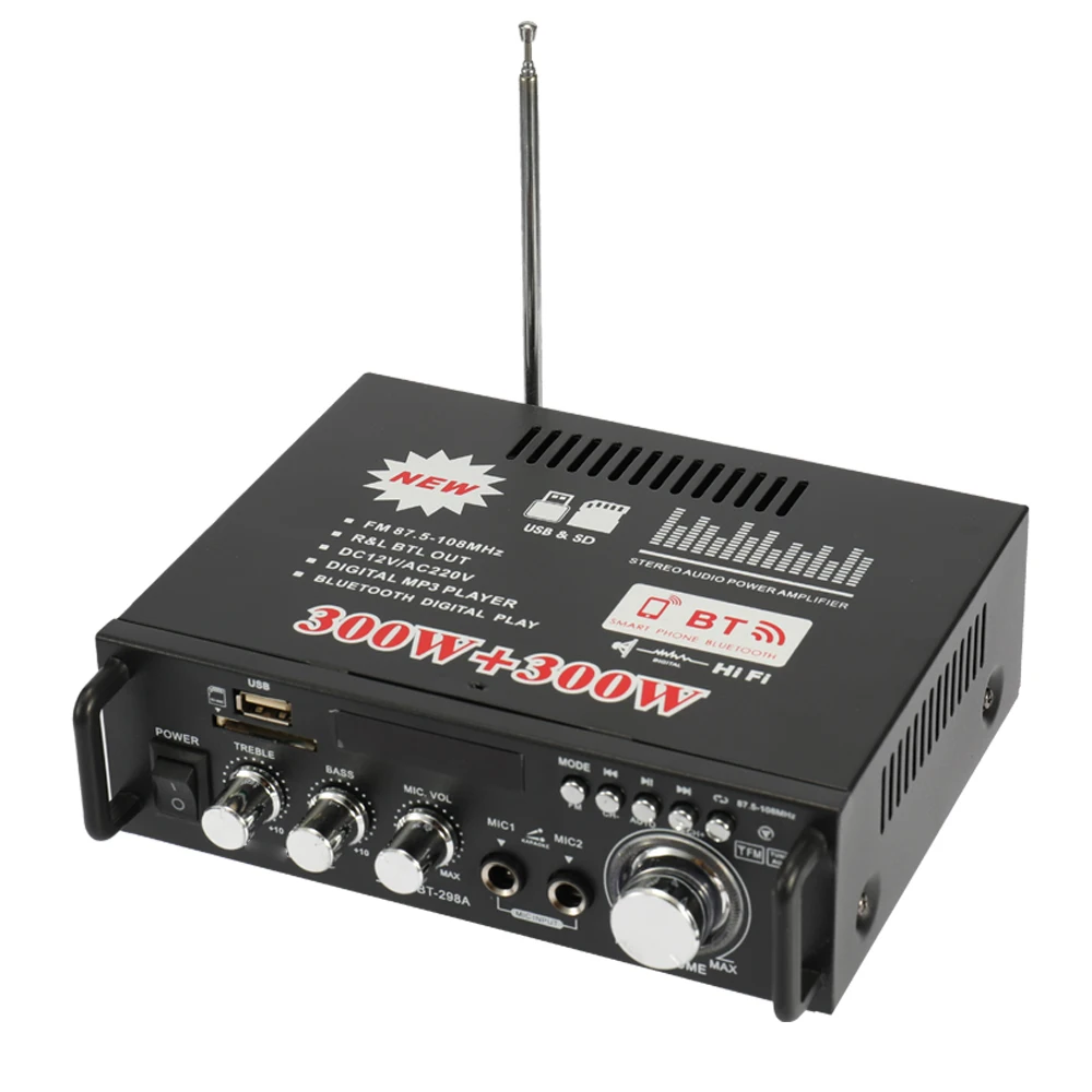 12 В/220 В Мини ЖК-дисплей HIFI аудио стерео bluetooth усилитель fm-радио портативный автомобильный дом 600 Вт Дистанционное управление аудио усилители