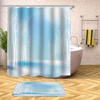 

3d solid color printing high quality landscape shower curtain waterproof polyester fabric bathroom home shower curtain