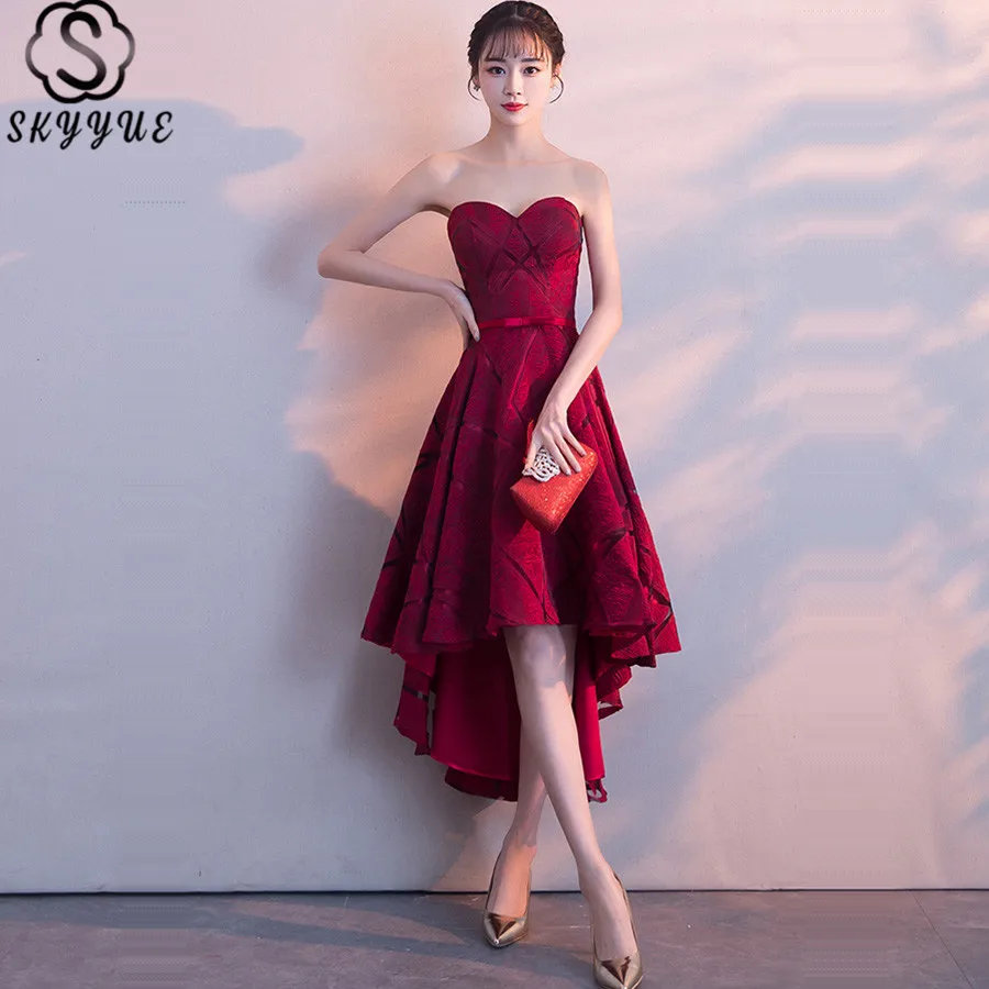 

Skyyue Burgundy Coctail Dress Sexy Strapless Plus Size Sleeveless Robe Cocktail Solid Floral Print Cocktail Dress 2019 JLM013