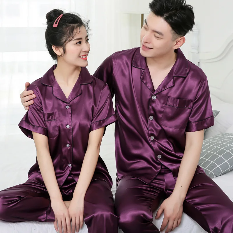 mens sleepwear set Couple Snight Pijamas New Arrivals Silk Pajamas Men Nightwear Short Sleeve Top Pants Mens Pajamas Men Sleepwear Couples Matching cotton pyjamas Pajama Sets