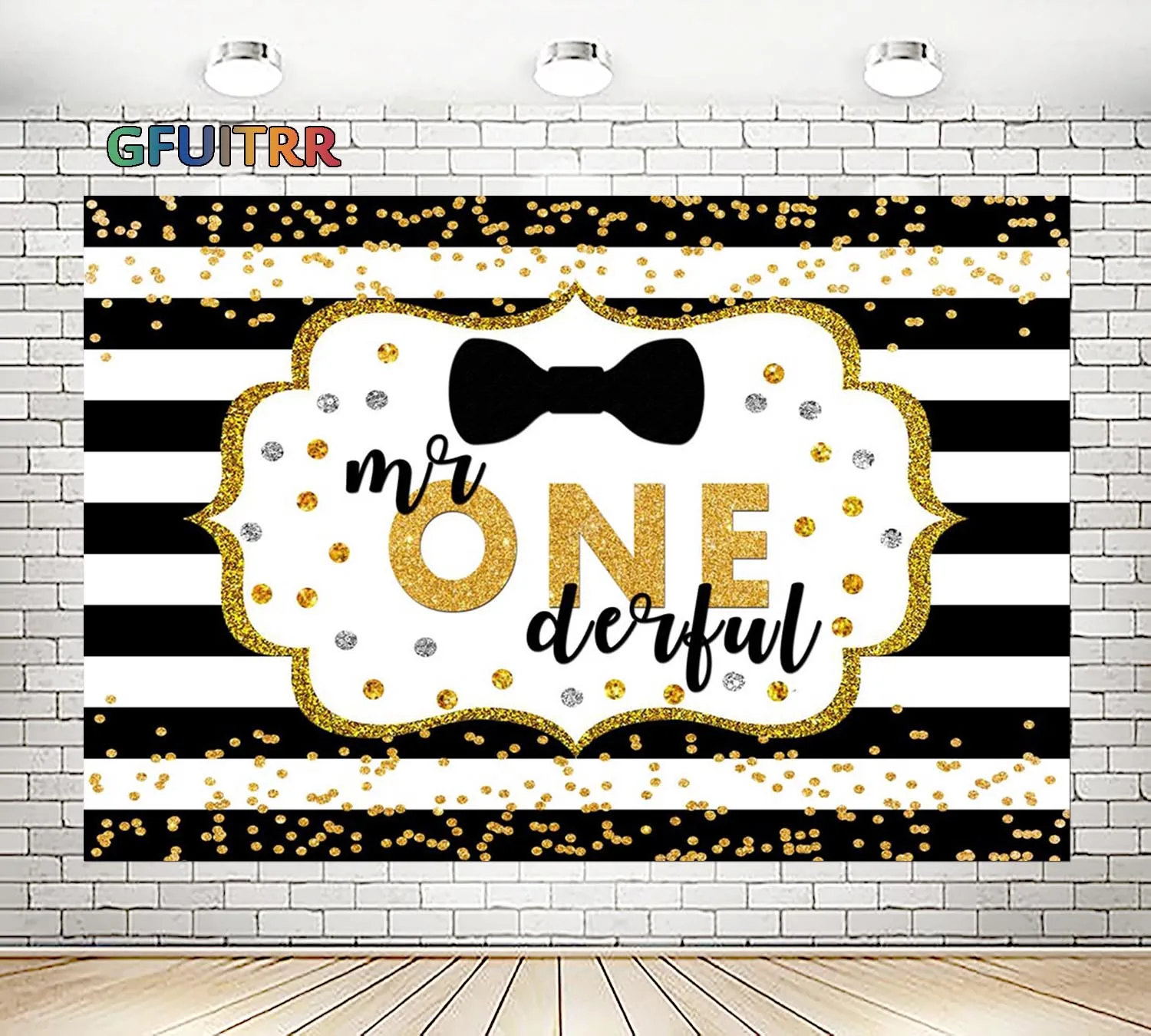 GFUITRR Mr Onederful вечерние фон Baby Shower мальчик 1st день рождения Золотой полиэстер