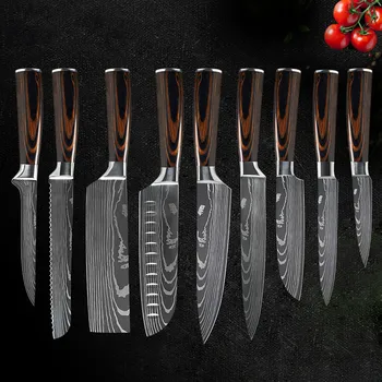 

Kitchen knives Set Professional Chef Knives Japanese 7CR17 440C High Carbon Stainless Steel Imitation Damascus Pattern Knife Set