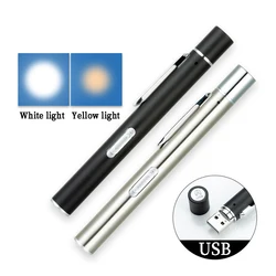 Stylo à bille Rechargeable USB, lampe de poche à LED, Mini stylo médical Portable pratique avec Clip en acier inoxydable 